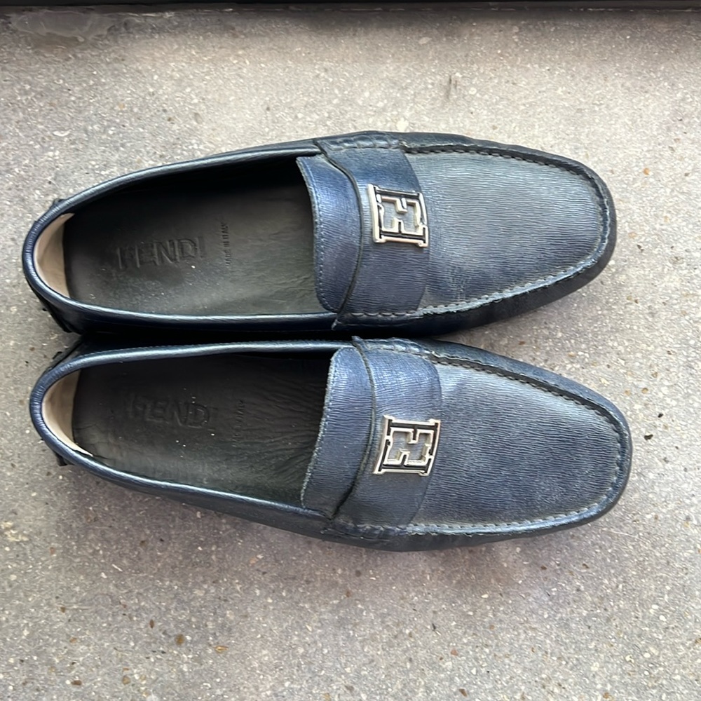 Fendi Blue Leather Moccasins